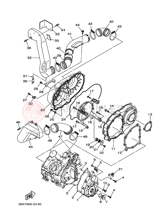 Schemat "Pokrywa silnika" do Yamaha RHINO 700 FI