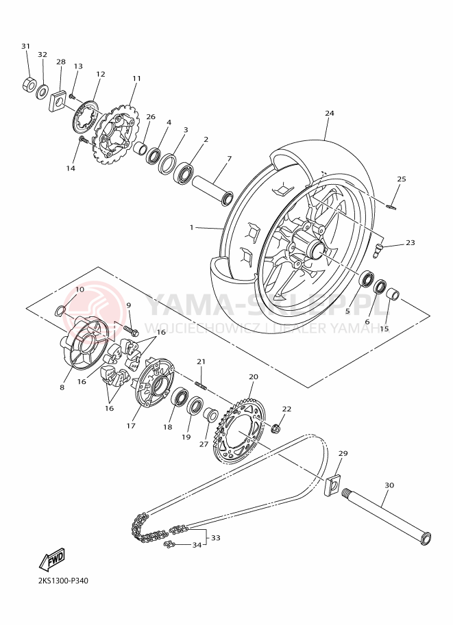 Schemat "Koło tył" do Yamaha YZF-R1M