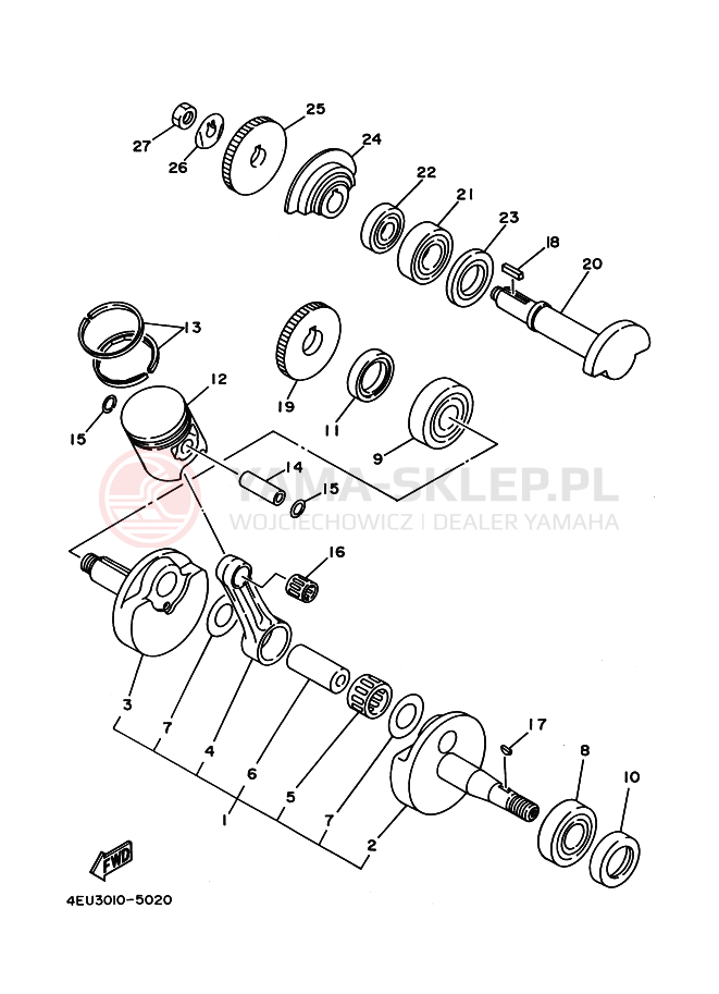 Schemat "Wał korbowy, tłok" do Yamaha RZ50