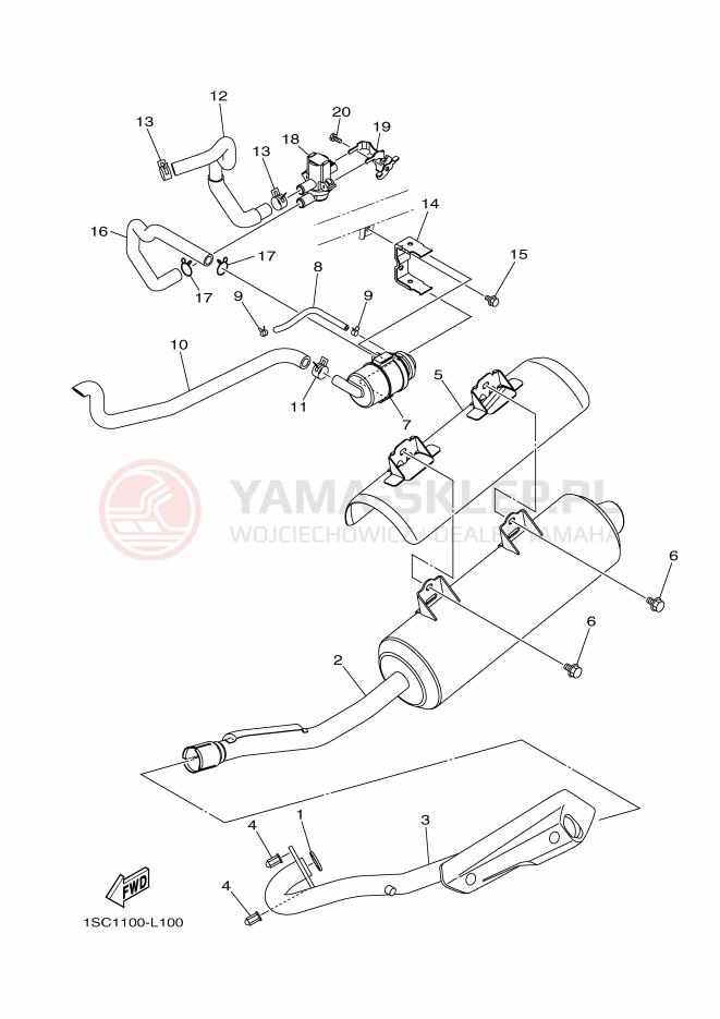 Schemat "Wydech końcowy" do Yamaha YFM300