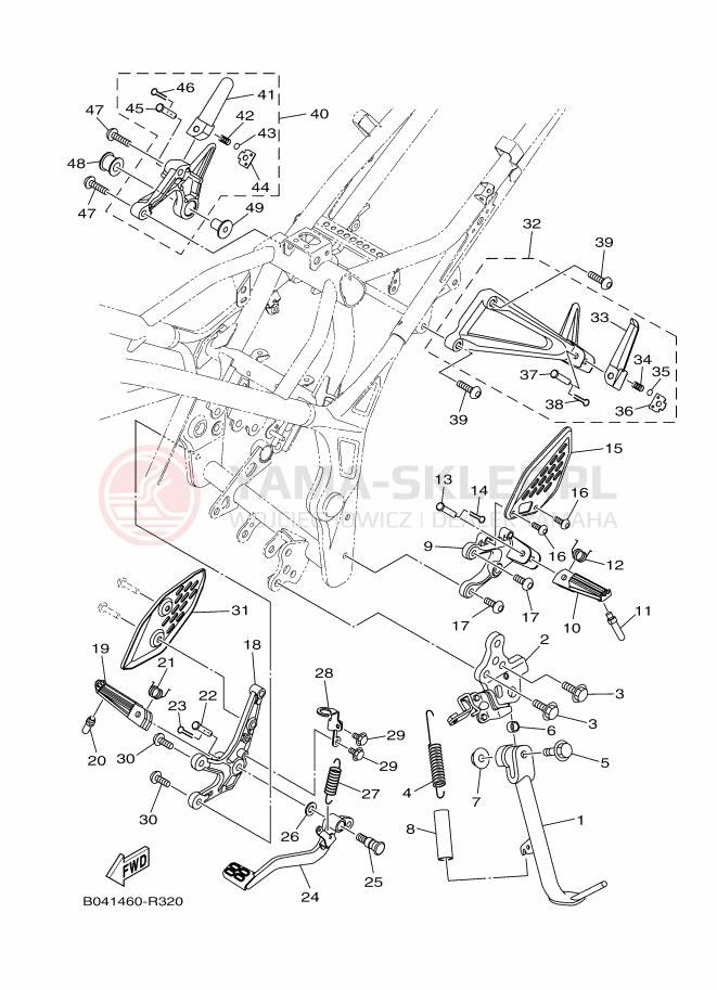 Schemat "Stopka postojowa i podnóżki" do Yamaha MT-250
