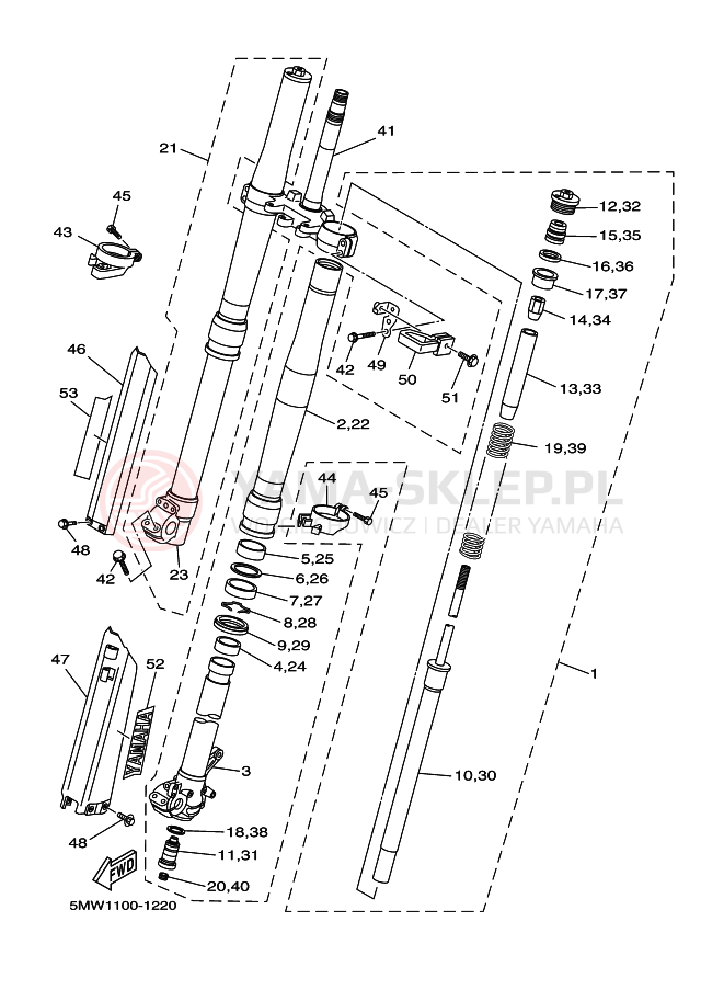 Schemat "Amortyzatory przód" do Yamaha YZ250
