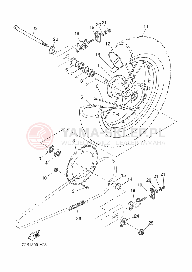 Schemat "Koło tył" do Yamaha WR125R