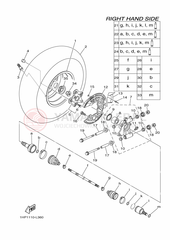 Schemat "TYLNE KOŁO 2" do Yamaha YFM550FWAD