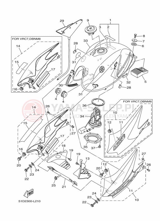 Schemat "zbiornik paliwa" do Yamaha YBR125ED