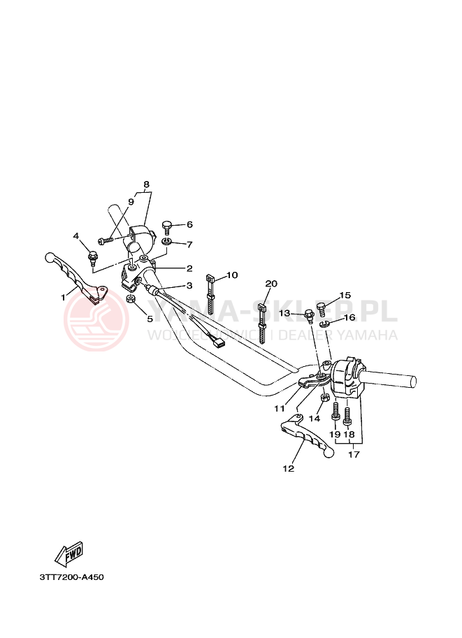 Schemat "Kierownica i osprzęt" do Yamaha DT125