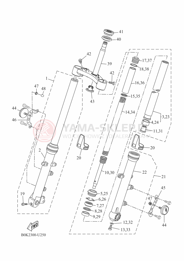 Schemat "Amortyzatory przód" do Yamaha TRACER 700