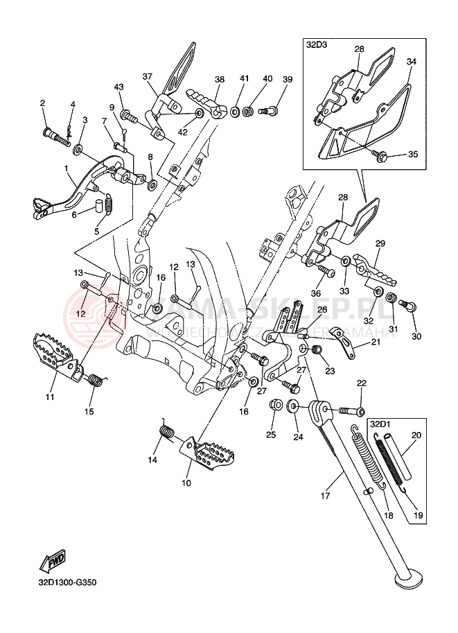 Schemat "Stopka postojowa i podnóżki" do Yamaha WR250R