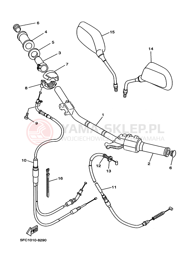 Schemat "Kierownica i osprzęt" do Yamaha RZ50