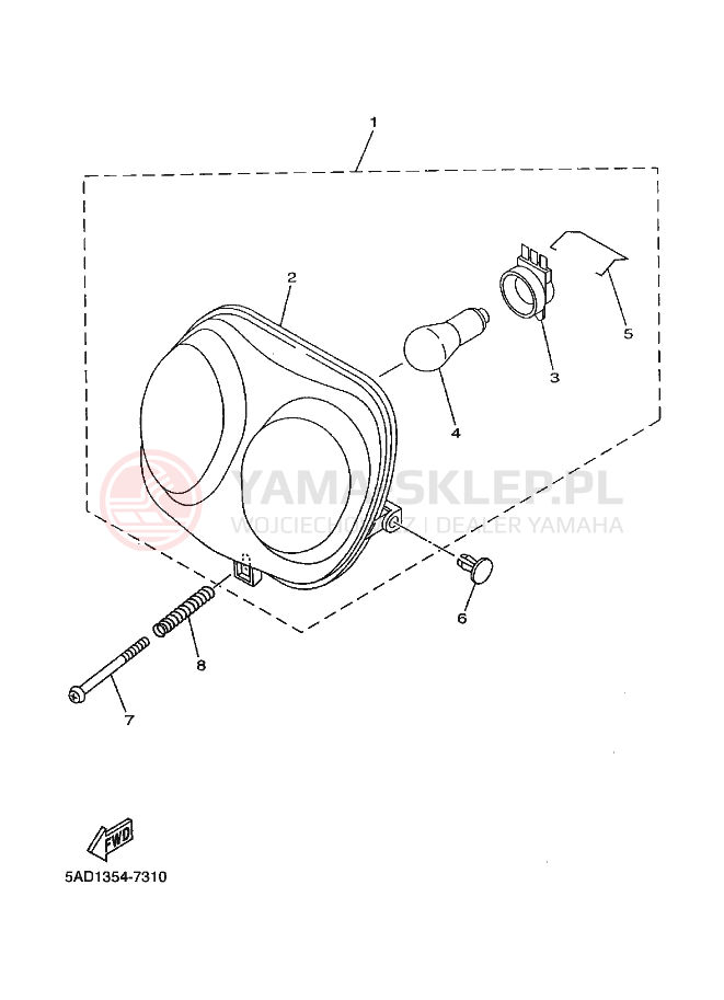 Schemat "PRZEDNI REFLEKTOR" do Yamaha OVETTO 50