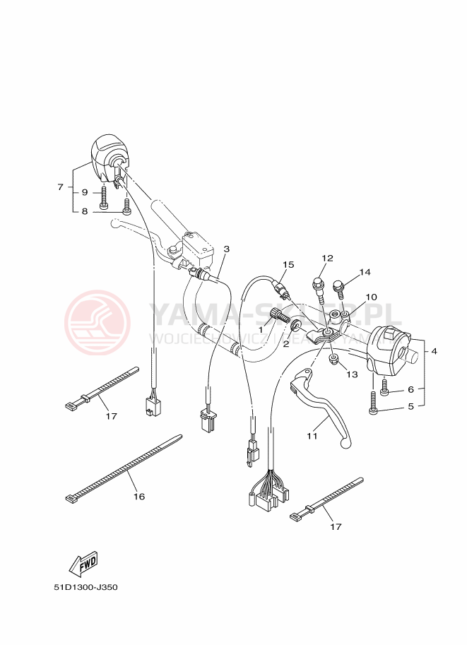 Schemat "Kierownica i osprzęt" do Yamaha YBR125ED