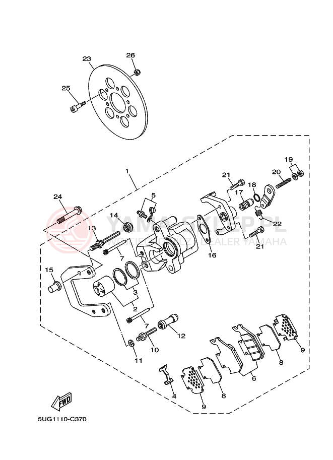 Schemat "Zacisk hamulcowy tylny" do Yamaha RHINO
