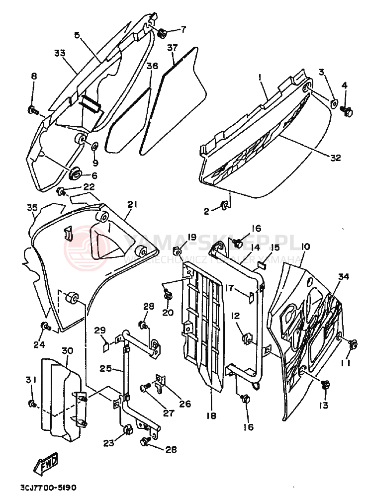 Schemat "Pokrywa boczna" do Yamaha DT200R DT200RG