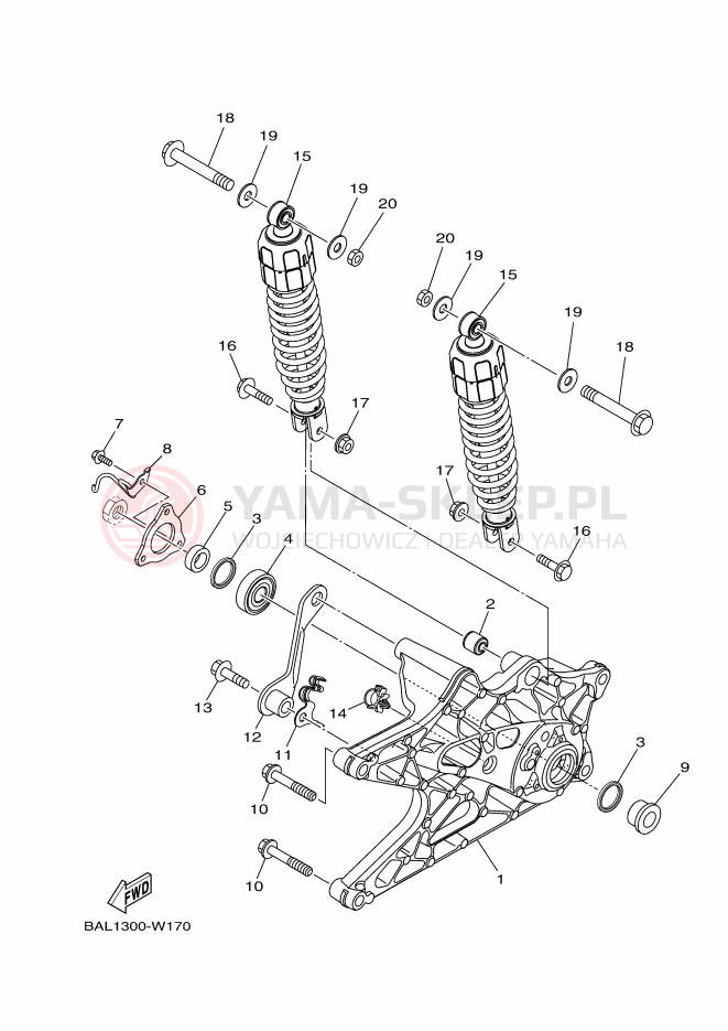Schemat "wahacz, zawieszenie tył" do Yamaha NMAX 125