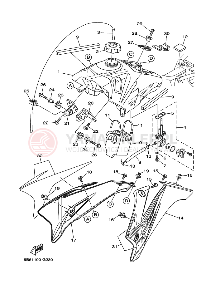 Schemat "zbiornik paliwa" do Yamaha TT-R110E