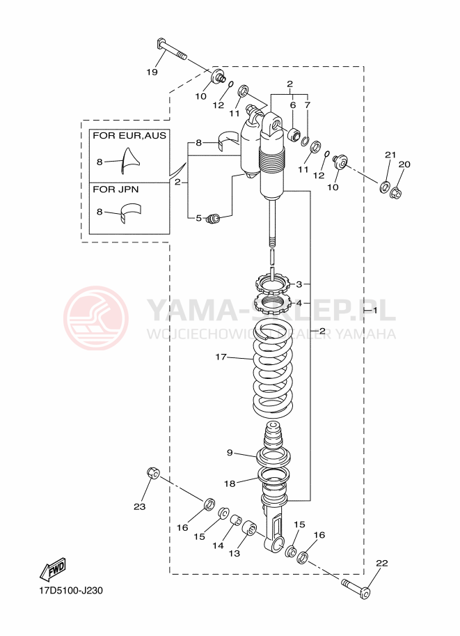 Schemat "zawieszenie tył" do Yamaha YZ250F