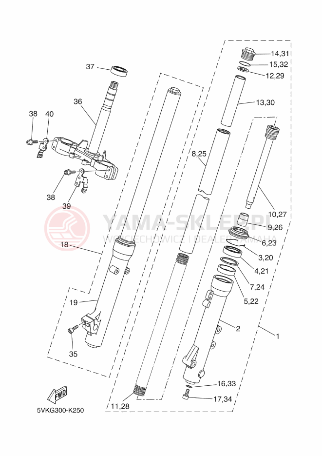 Schemat "Amortyzatory przód" do Yamaha XT660R