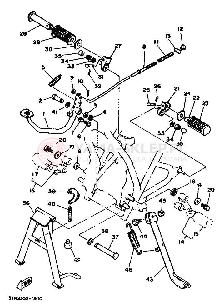 Schemat "Stopka postojowa i podnóżki" do Yamaha SR250