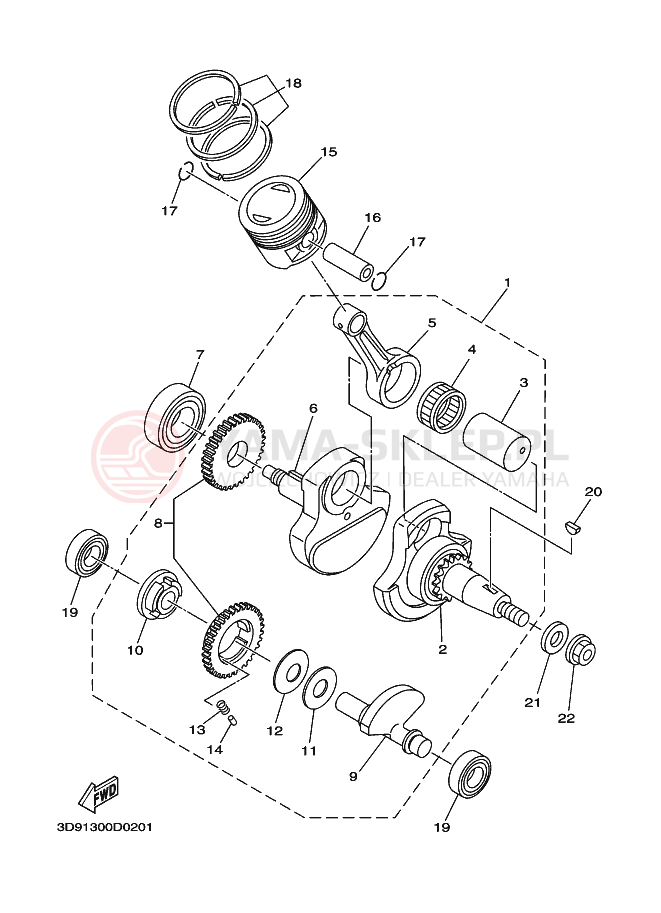 Schemat "Wał korbowy, tłok" do Yamaha YBR125ED