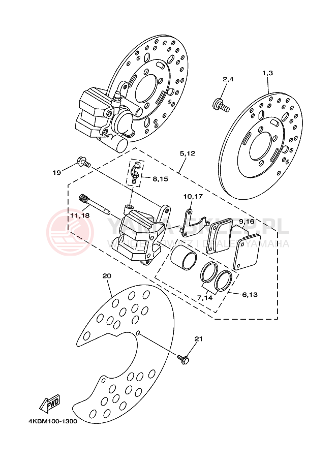 Schemat "Zacisk hamulcowy + tarcza przód" do Yamaha YFM350FWX