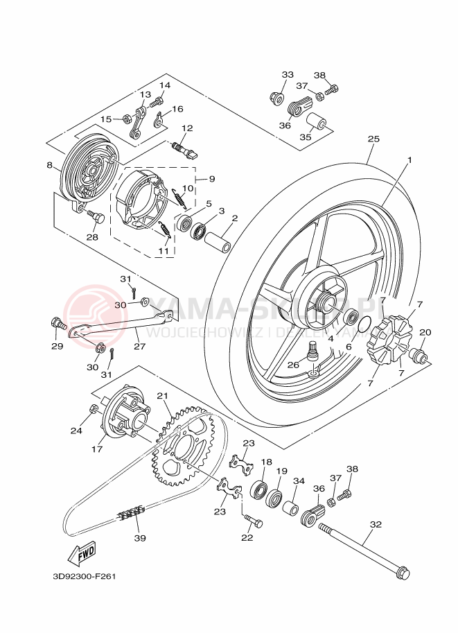 Schemat "Koło tył" do Yamaha YBR125ED