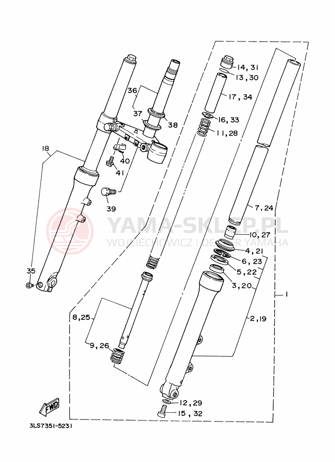 Schemat "Amortyzatory przód" do Yamaha XV125 VIRAGO