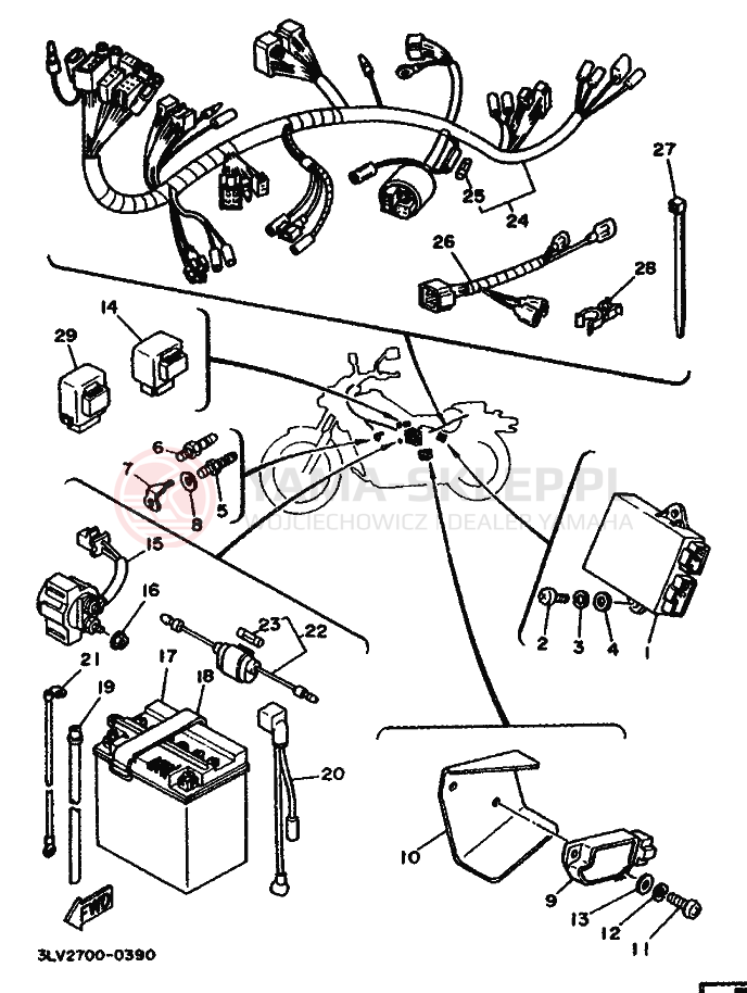 Schemat "układ elektryczny" do Yamaha XV250 VIRAGO