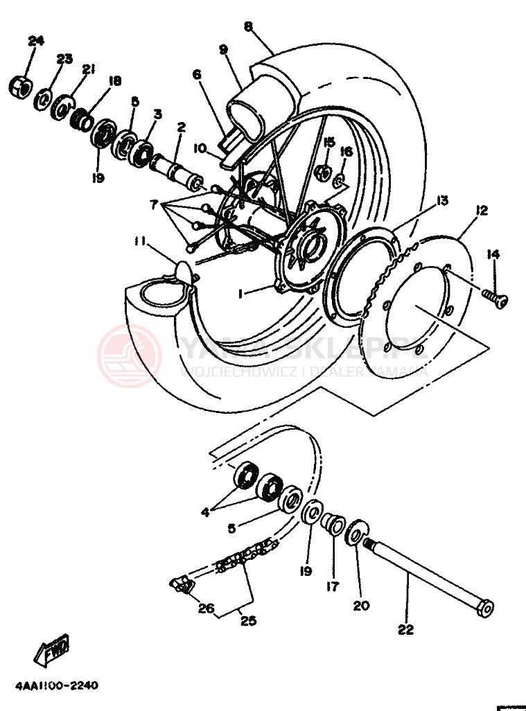 Schemat "Koło tył" do Yamaha WR500Z