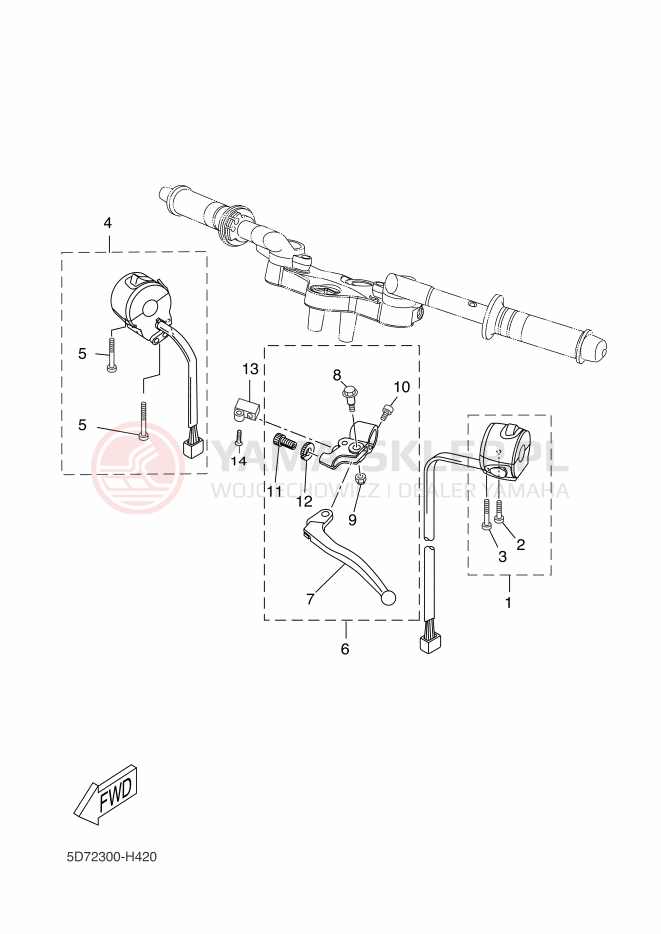 Schemat "Kierownica i osprzęt" do Yamaha YZF-R125