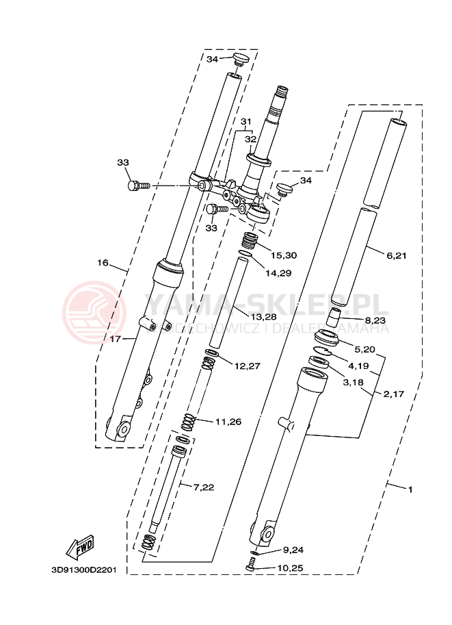 Schemat "Amortyzatory przód" do Yamaha YBR125ED