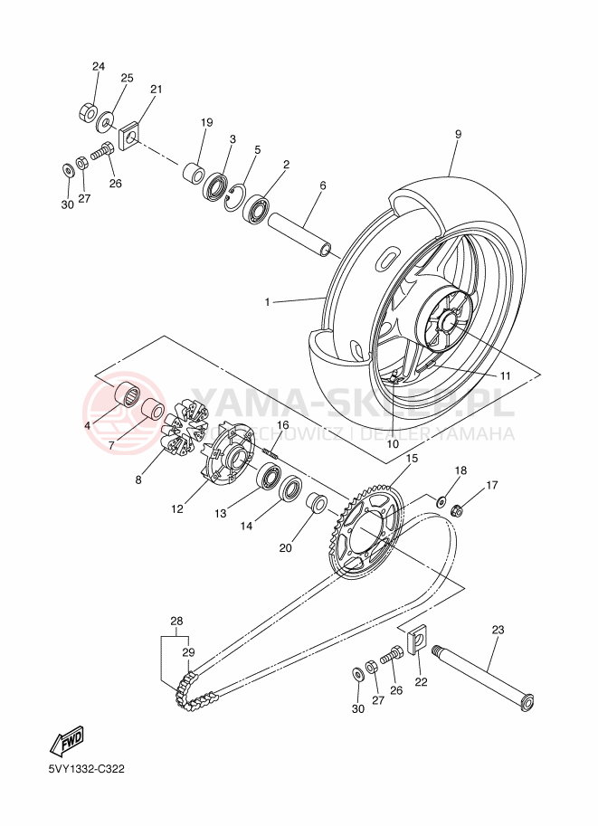 Schemat "Koło tył" do Yamaha YZF-R1
