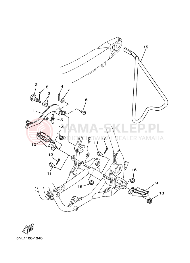 Schemat "Stopka postojowa i podnóżki" do Yamaha YZ250F