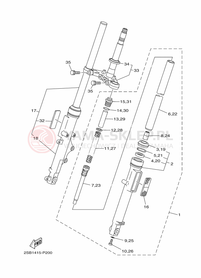 Schemat "Amortyzatory przód" do Yamaha YS125