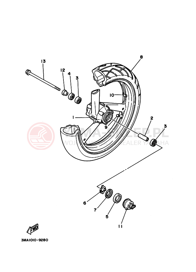 Schemat "Koło przód" do Yamaha TZR250SP