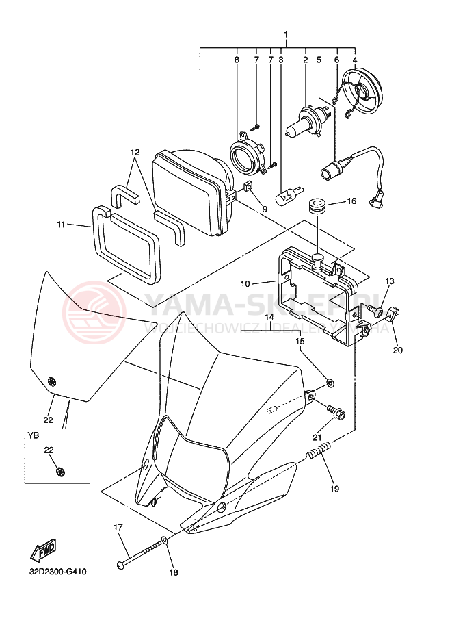 Schemat "Lampa przód" do Yamaha WR250X
