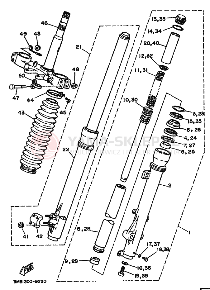Schemat "Amortyzatory przód" do Yamaha DT125R