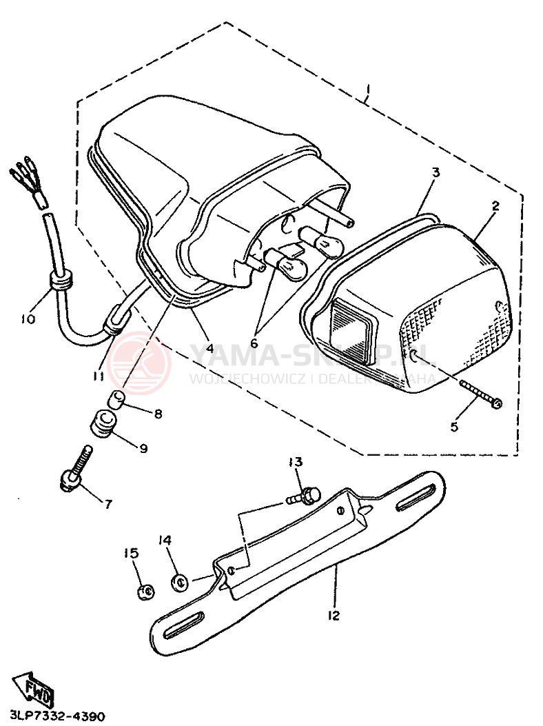 Schemat "Oświetlenie tył" do Yamaha XV750 VIRAGO
