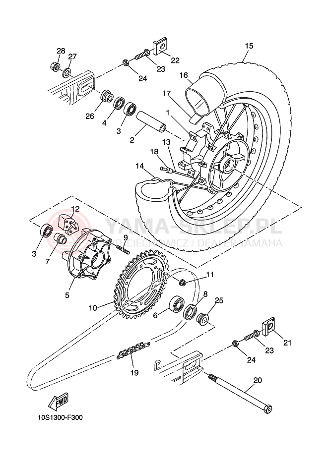 Schemat "Koło tył" do Yamaha XT660X