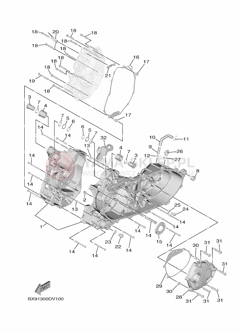 Schemat "Obudowa silnika" do Yamaha TRICITY 300