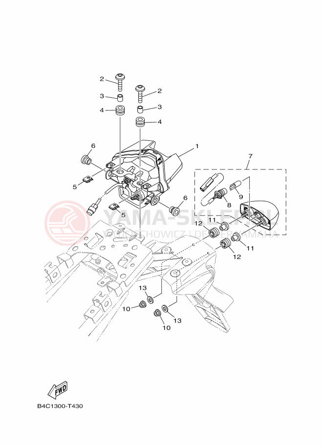 Schemat "Oświetlenie tył" do Yamaha MT-07 ABS