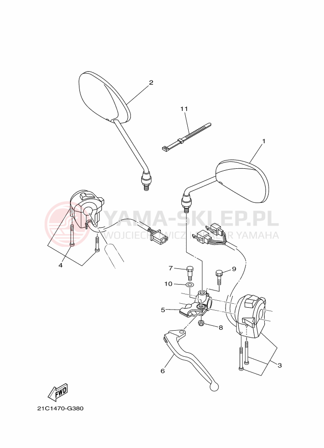 Schemat "Kierownica i osprzęt" do Yamaha FZ16