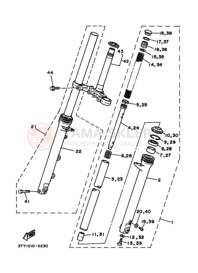 Schemat "Amortyzatory przód" do Yamaha TZR125