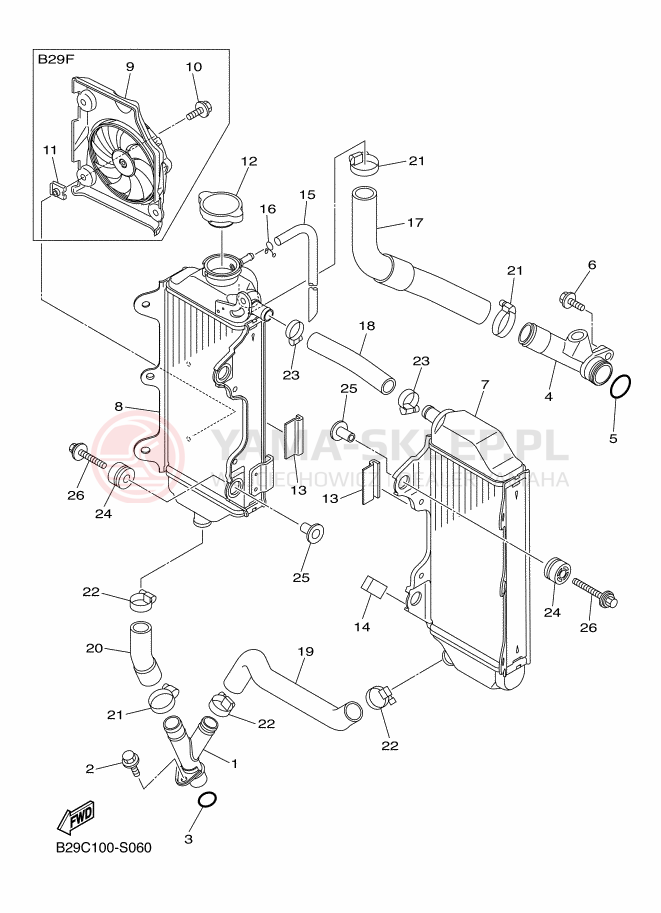 Schemat "Układ chlodzenia" do Yamaha YZ250FX