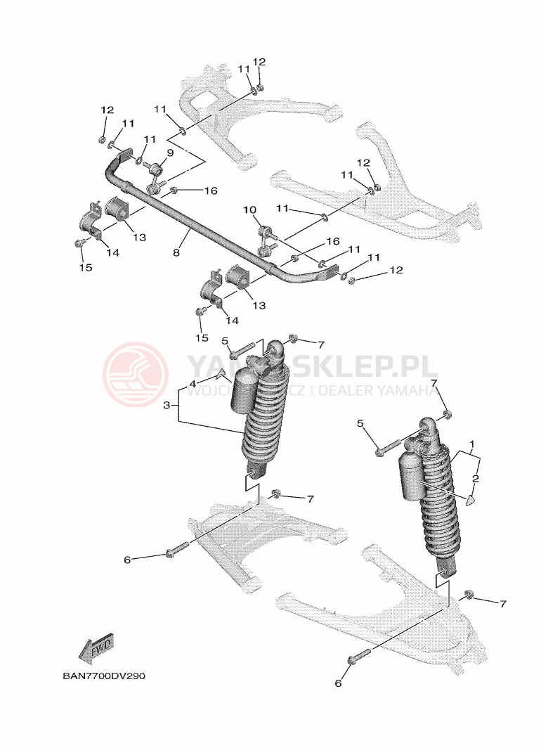 Schemat "zawieszenie tył" do Yamaha WOLVERINE X2