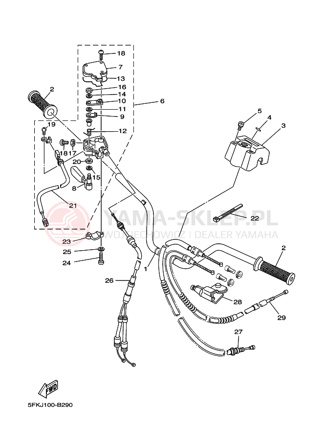 Schemat "Kierownica i osprzęt" do Yamaha BANSHEE