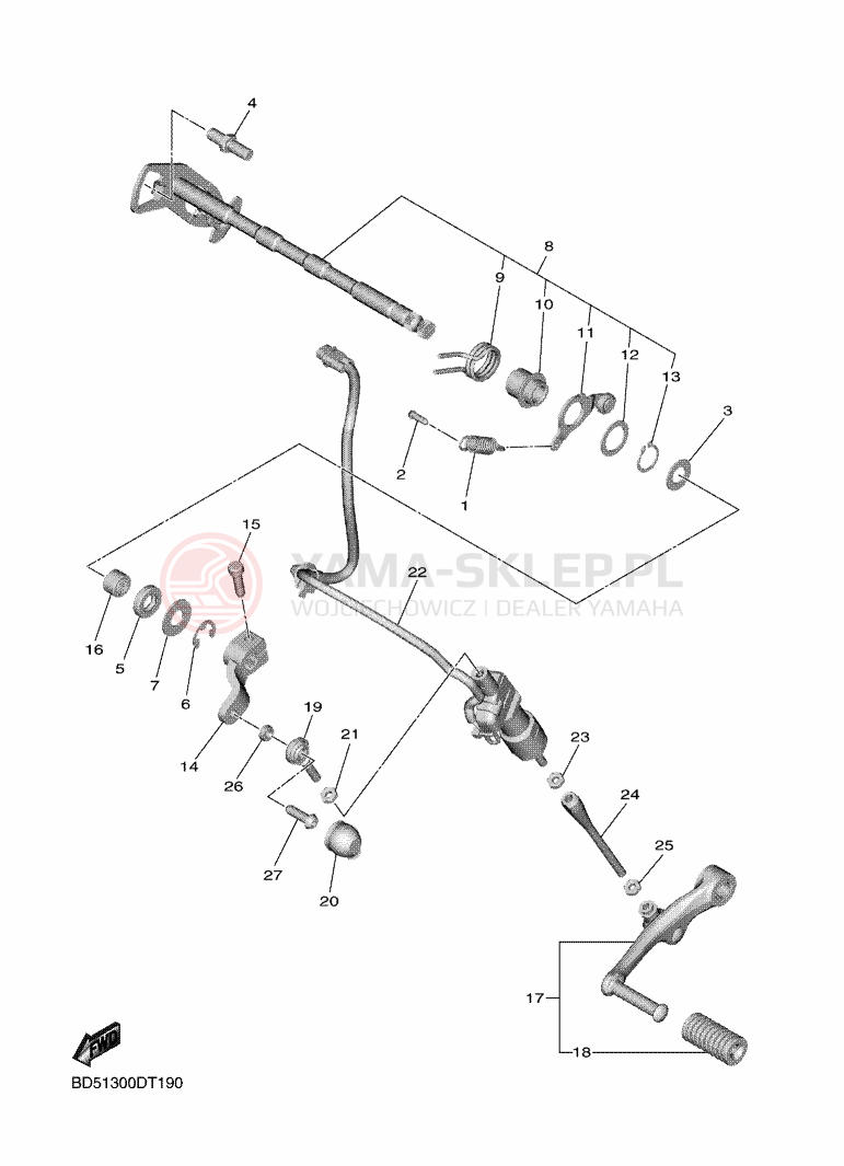 Schemat "Dźwignia zmiany biegów, wałek" do Yamaha NIKEN