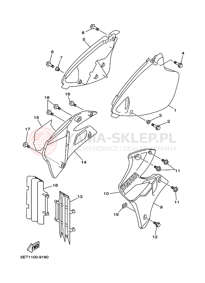 Schemat "Pokrywa boczna" do Yamaha YZ125