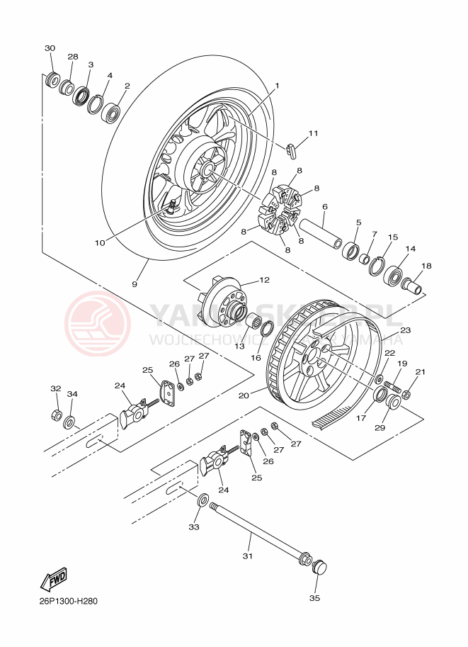 Schemat "Koło tył" do Yamaha XVS950A