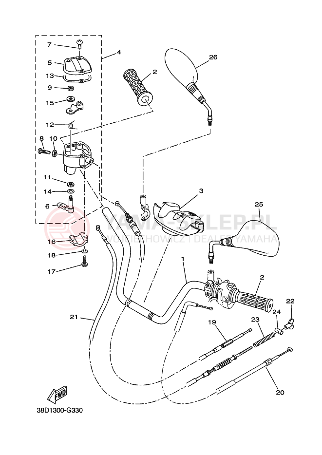 Schemat "Kierownica i osprzęt" do Yamaha GRIZZLY 350