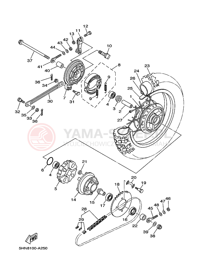 Schemat "Koło tył" do Yamaha TT-R90